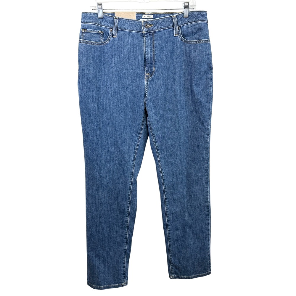 LL Bean Size 16 Tall Jeans True Shape High Rise Straight Leg Blue‎ Denim NWT 690
